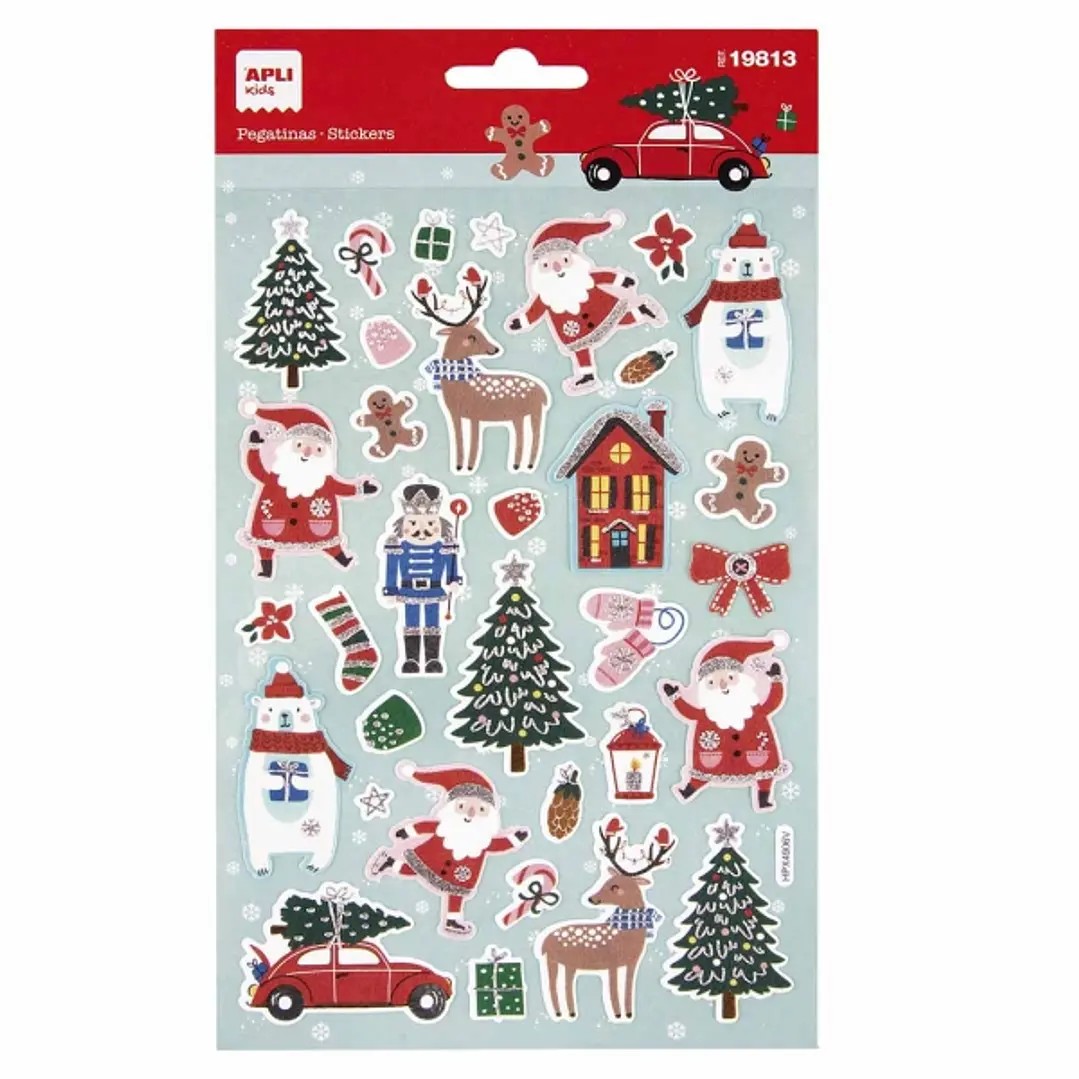 Apli Bolsa con 33 Pegatinas Navideñas Modelo Navidad Ski - Adhesivo Permanente - Motivos Navideños 1