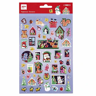 Apli Bolsa con 52 Pegatinas Navideñas Modelo Adviento Casa - Adhesivo Permanente - Motivos Navideños - Ideal para Decorar Regalos y Tarjetas