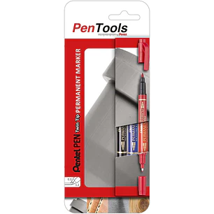 Pentel PenTools Pack de 3 Rotuladores Permanentes Industriales Pentel Pen Twin Tip - Doble Punta - Extrafina 0,6mm y Fina 3.5mm - Resistente a Agua y 