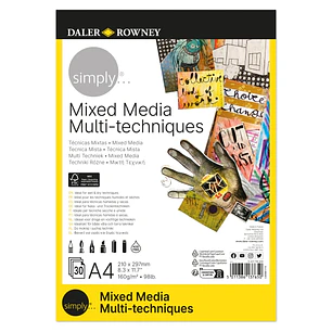 Daler Rowney Simply Bloc Encolado Mix Media - A4 - 160g - 30 Hojas - Color Blanco