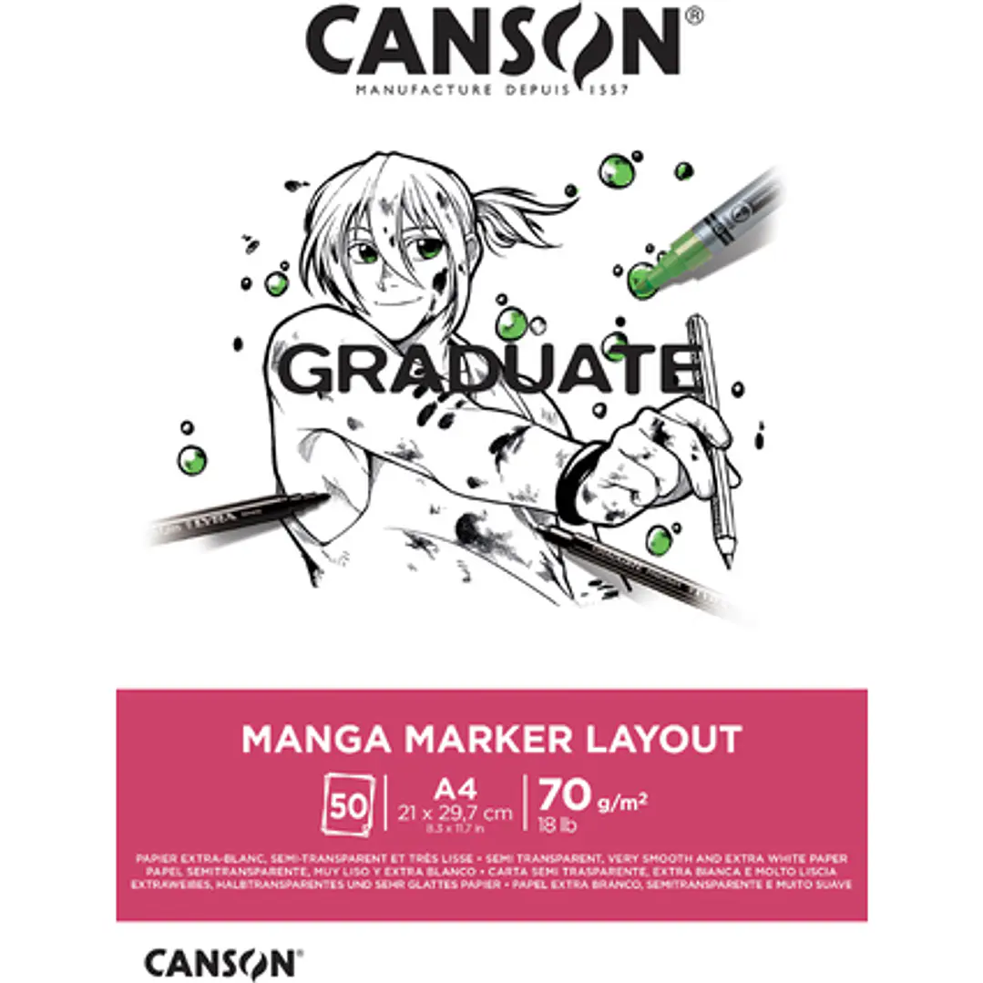 Canson Graduate Manga Layout Bloc Encolado de 20 Hojas A4 - 70g - Extraliso - Color Blanco 1