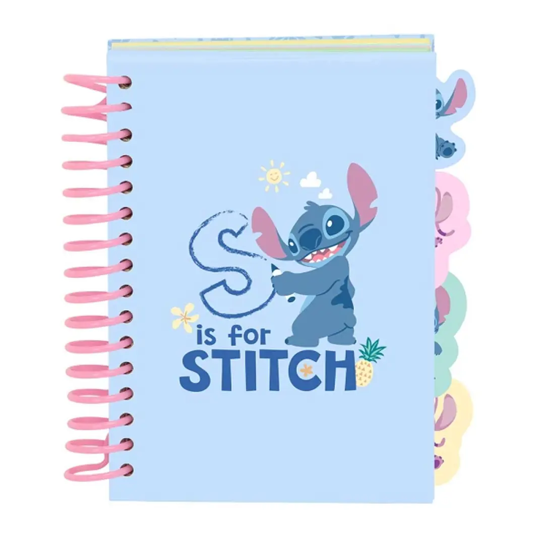 Safta Stitch Bloc de Notas - Formato A6 - 80 Hojas de 80 g/m2 - Espiral - Tapas Duras - 4 Separadores Interiores - 10.5x14.8cm - Color Azul Pastel 1