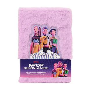 Safta K-Pop Demon Hunters Energy Bloc de Notas - Formato A5 - Tapas de Peluche - 80 Paginas - 21x14.8cm - Color Lavanda