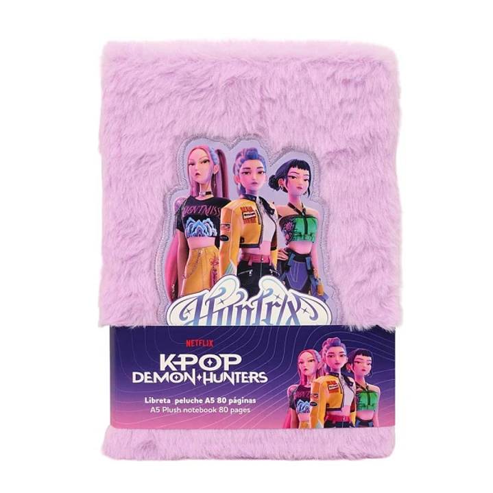 Safta K-Pop Demon Hunters Energy Bloc de Notas - Formato A5 - Tapas de Peluche - 80 Paginas - 21x14.8cm - Color Lavanda 1