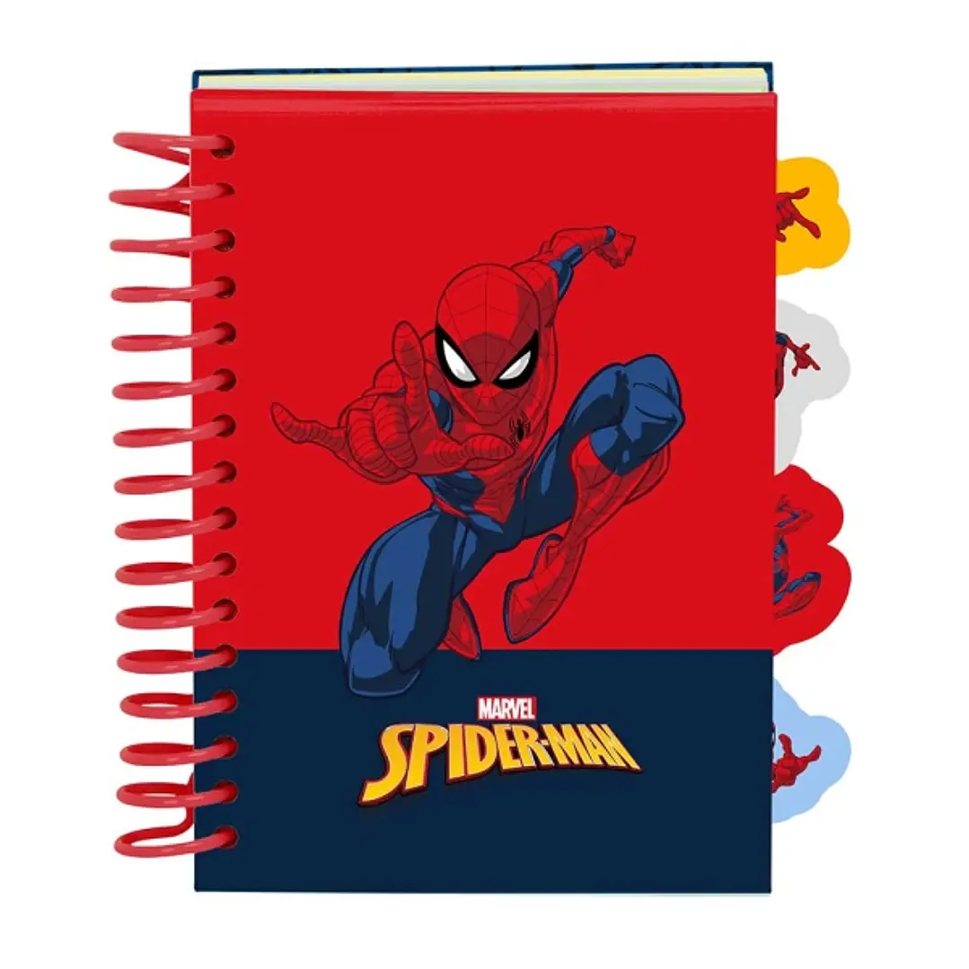Safta Spider-Man Bloc de Notas - Formato A6 - 80 Hojas de 80 g/m2 - Espiral - Tapas Duras - 4 Separadores Interiores - 10.5x14.8cm - Color Rojo y Azul 1