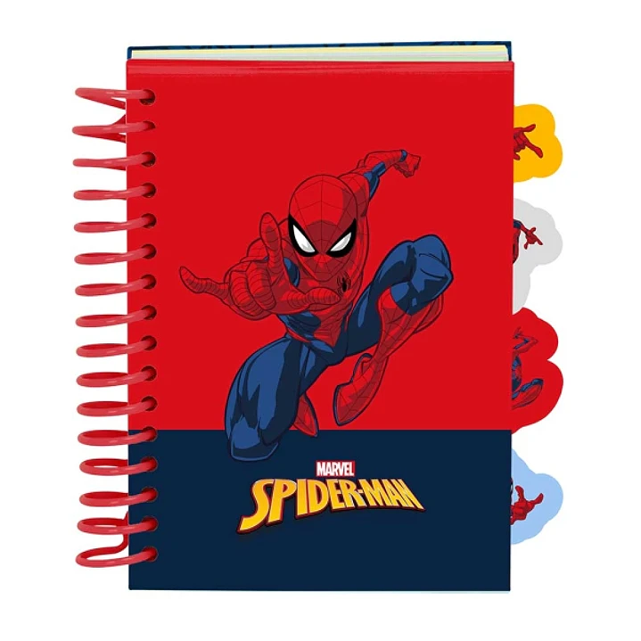 Safta Spider-Man Bloc de Notas - Formato A6 - 80 Hojas de 80 g/m2 - Espiral - Tapas Duras - 4 Separadores Interiores - 10.5x14.8cm - Color Rojo y Azul 1