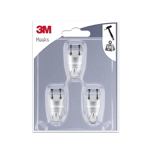 3M Pack de 3 Ganchos para Clavar - Formato S - Soporta hasta 2.5kg - Color Gris Metalizado