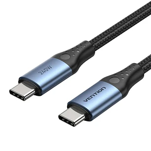 Vention Cable USB-C - Potencia hasta 240W - Longitud 1m - Recubrimiento de Nailon Trenzado - Velocidad hasta 480Mbps - Chip E-Marker - Color Negro y A