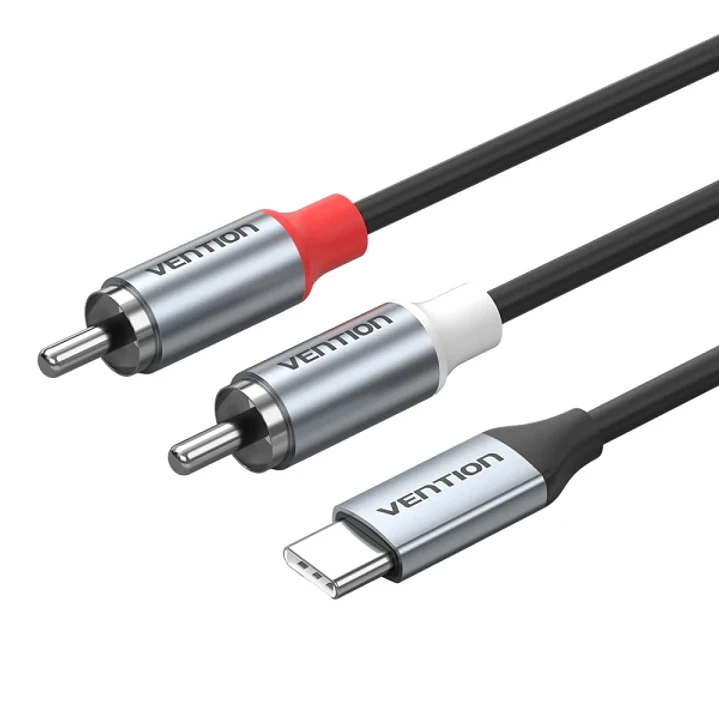 Vention Cable DAC de Audio - Longitud 2m - 2xRCA - USB-C - Chaqueta de TPE - Carcasa de Aluminio - Color Gris 1