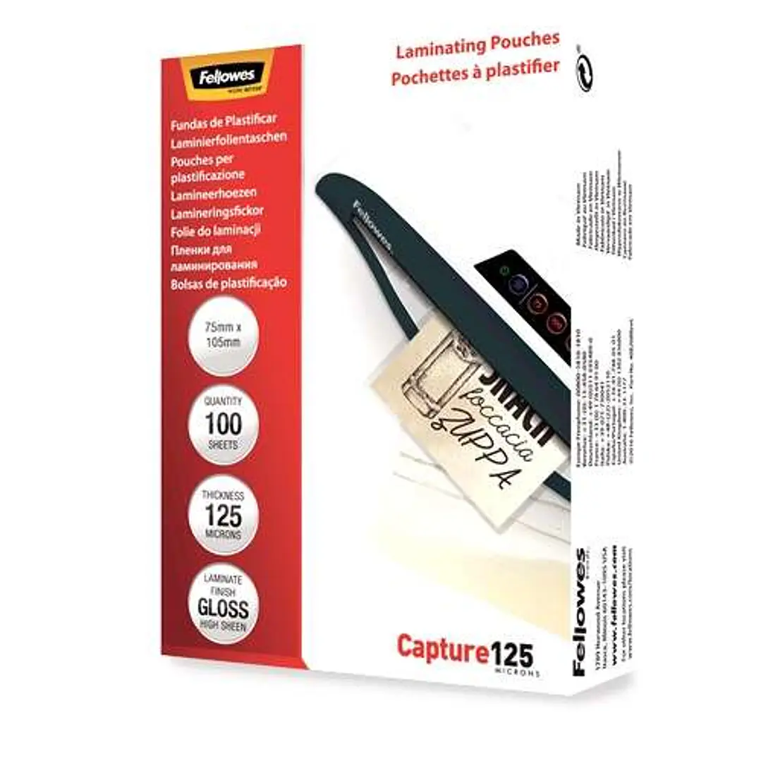 Fellowes Pack de 100 Fundas para Plastificar Brillo para Tarjetas 75 x 105mm - 125 Micras - Alta Calidad - Transparente 1
