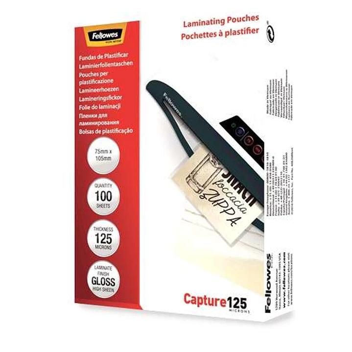 Fellowes Pack de 100 Fundas para Plastificar Brillo para Tarjetas 75 x 105mm - 125 Micras - Alta Calidad - Transparente 1