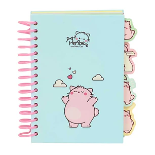 Safta Pembe The Pink Cat Bloc de Notas A6 - Tapas Duras - 80 Hojas - Gramaje 80g/m2 - Incluye 4 Separadores - 105x148mm - Color Azul Claro