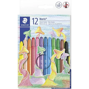 Staedtler Noris 221 Pack de 12 Ceras Giratorias - Diametro 6mm - Resistencia a la Rotura - Colorantes Alimenticios - Colores Surtidos
