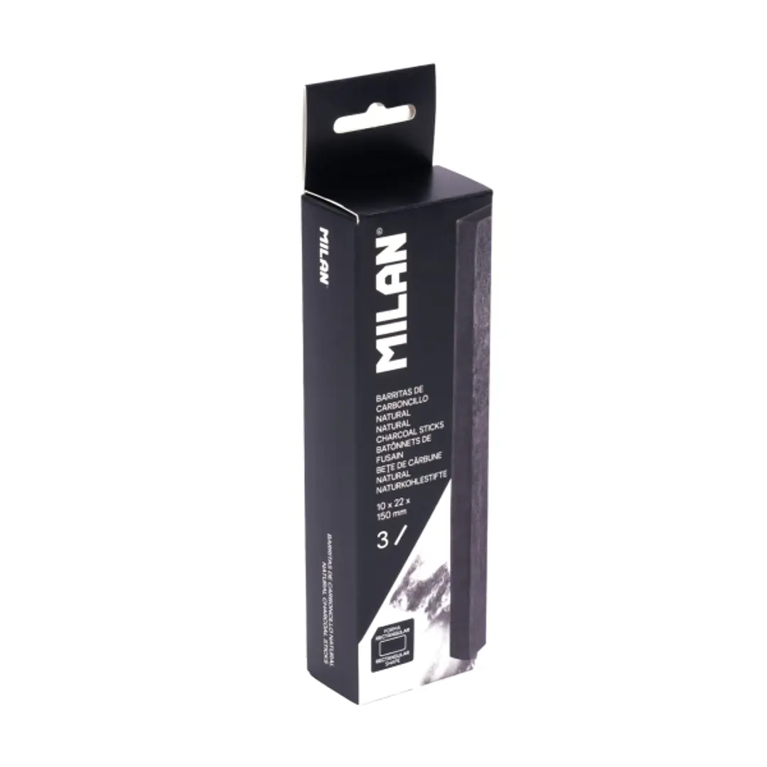 Milan Pack de 3 Barritas de Carboncillo - Natural - Rectangular 22x10mm - Color Negro 1