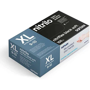 Santex Nitriflex Black Soft Pack de 100 Guantes de Nitrilo para Examen Talla XL - 3.5 gramos - Sin Polvo - Libre de Latex - No Esteriles - Color Negro