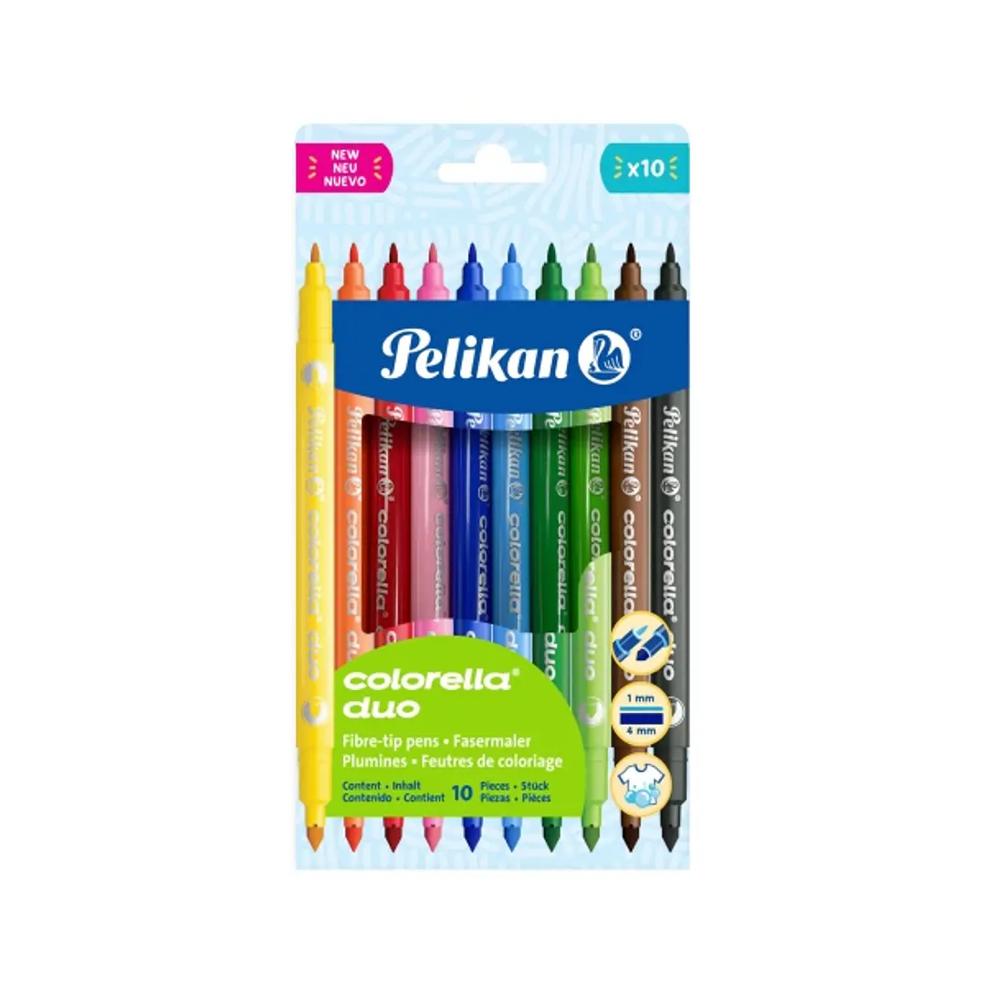Pelikan Colorella Duo Pack de 10 Rotuladores de Colores - Punta Fina y Gruesa - Tinta al Agua - Tapa Ventilada - Colores Surtidos 1