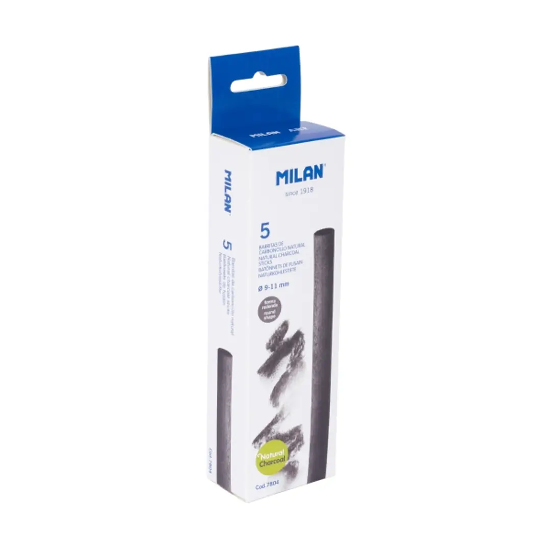 Milan Pack de 5 Barritas de Carboncillo - Natural - Redondo de 9-11mm - Color Negro 1
