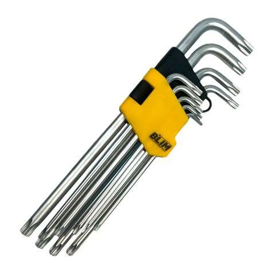 Blim Juego Llaves Torx Largas con Orificio 9 Piezas - Acero Cromo Vanadio Tratado y Templado - Superficie con Acabado Satinado - Tamaño: T10,T15,T20,T 1