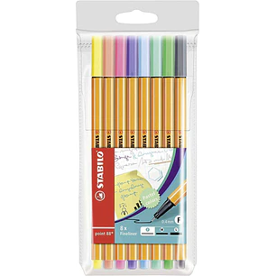 Stabilo Point 88 Pack de 8 Rotuladores de Punta Fina de Fibra - Trazo de 0.4 mm - Tinta con Base de Agua - Colores Surtidos Pastel