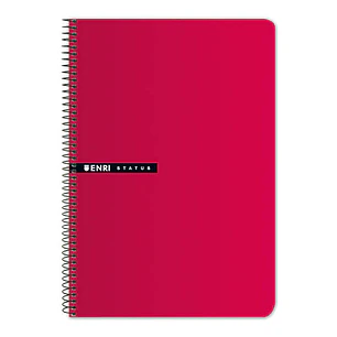 Enri Status Cuaderno Espiral Tamaño Folio Cuadricula 4mm 100 Hojas con Margen - Tapa Dura - Color Rojo
