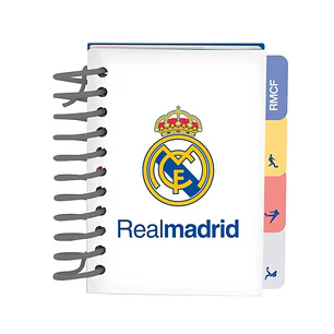 Safta Real Madrid Equipacion 26/27 Bloc de Notas - Formato A7 - 80 Hojas de 80 g/m2 - Espiral - Tapas Duras - 4 Separadores Interiores - 7.4x10.5cm - 