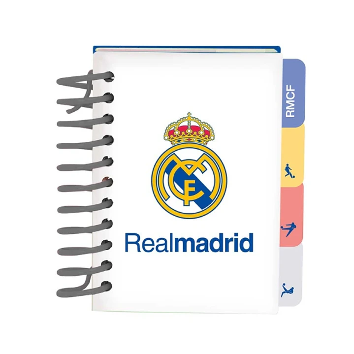 Safta Real Madrid Equipacion 26/27 Bloc de Notas - Formato A7 - 80 Hojas de 80 g/m2 - Espiral - Tapas Duras - 4 Separadores Interiores - 7.4x10.5cm -  1
