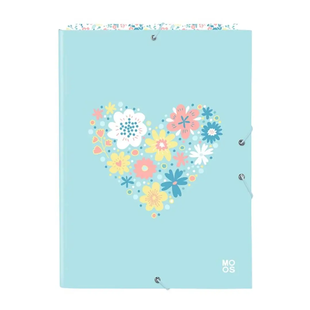 Safta Moos Fiori Carpeta con 3 Solapas - Tapas Duras Forradas - Formato Folio - Cierre con Gomas - 260x25x335mm - Color Azul Claro 1