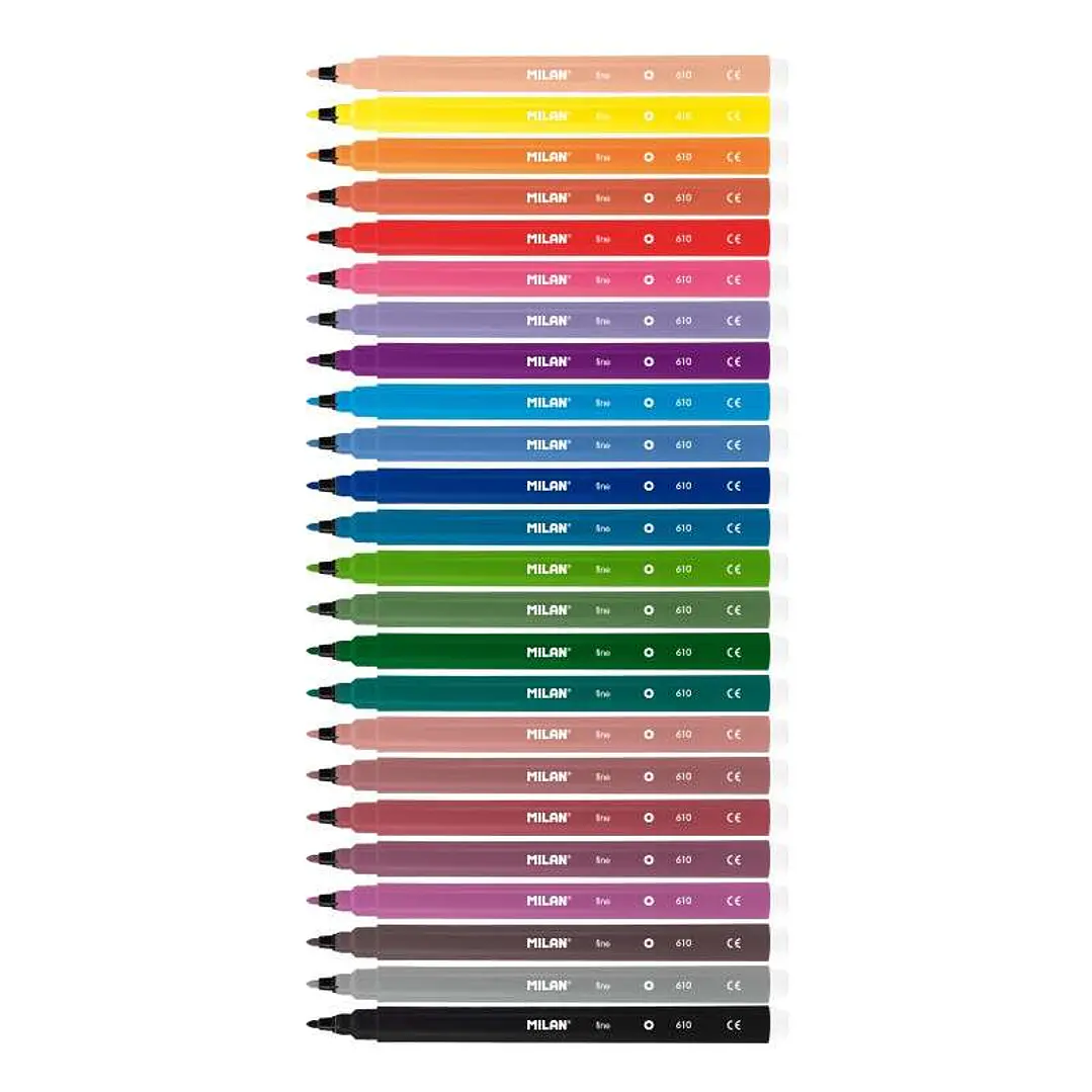 Milan Pack de 24 Rotuladores - Punta Fina de 2mm - Tinta al Agua - Lavable - Colores Surtidos 1