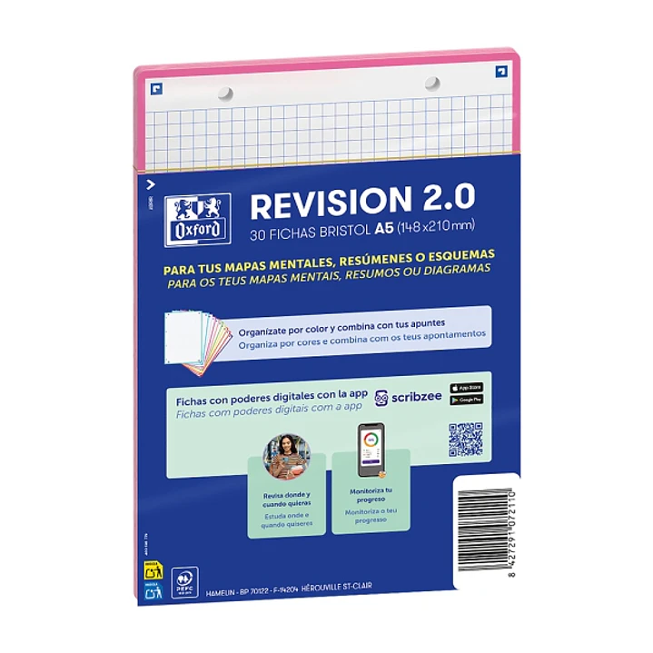 Oxford Pack de 30 FlashCards 2.0 - Formato A5 - Cuadricula 5x5mm - Cartulina de 250g - Digitalizacion de Textos con App - Color Rosa 1