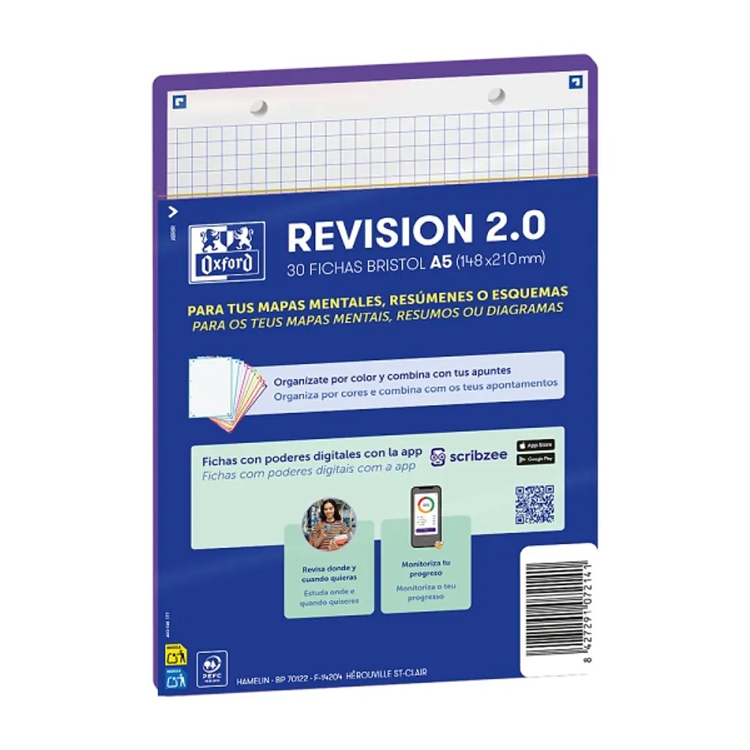 Oxford Pack de 30 FlashCards 2.0 - Formato A5 - Cuadricula 5x5mm - Cartulina de 250g - Digitalizacion de Textos con App - Color Lila 1