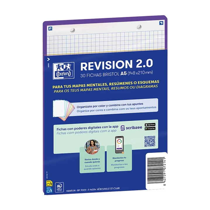 Oxford Pack de 30 FlashCards 2.0 - Formato A5 - Cuadricula 5x5mm - Cartulina de 250g - Digitalizacion de Textos con App - Color Lila 1