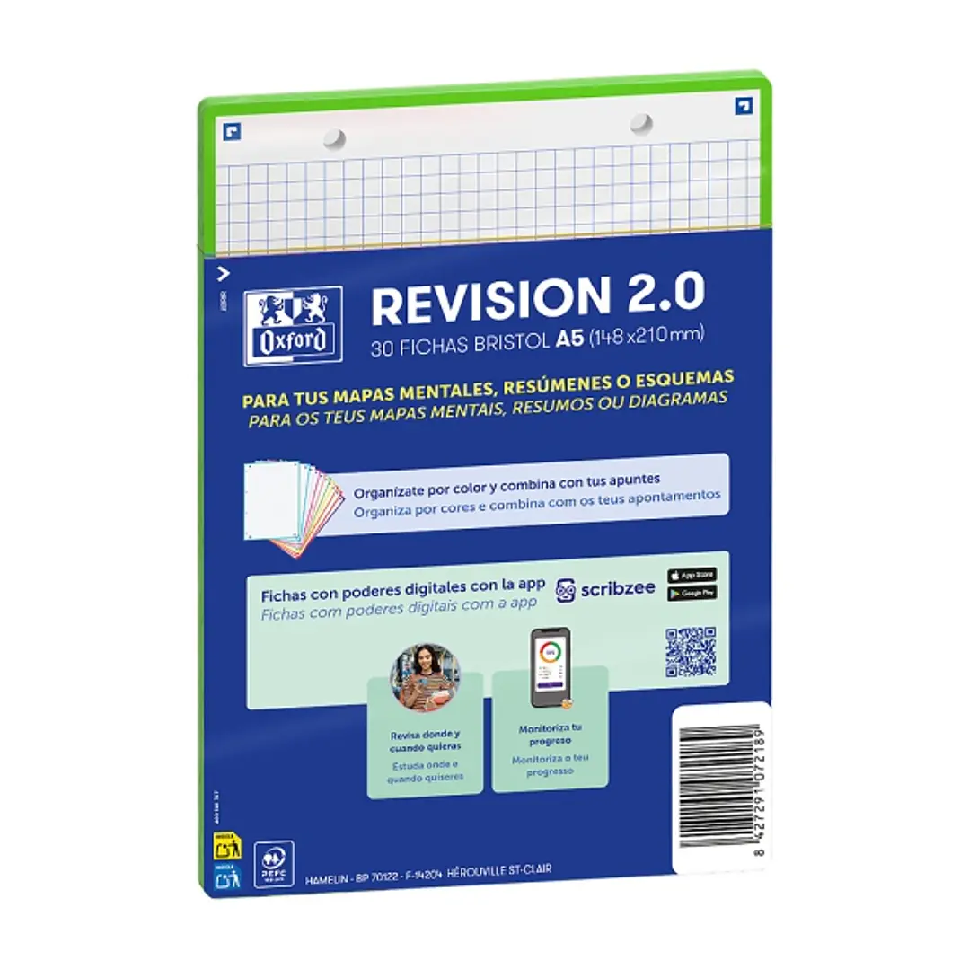 Oxford Pack de 30 FlashCards 2.0 - Formato A5 - Cuadricula 5x5mm - Cartulina de 250g - Digitalizacion de Textos con App - Color Verde 1