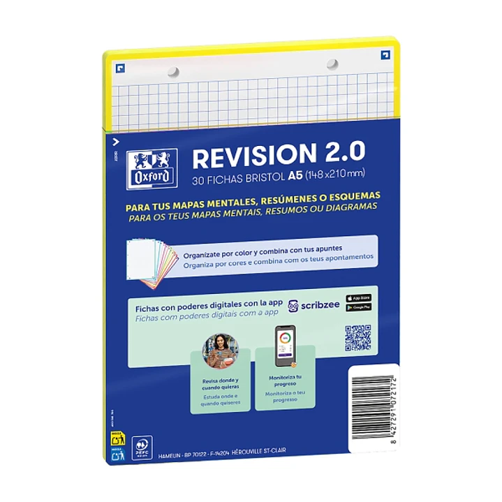 Oxford Pack de 30 FlashCards 2.0 - Formato A5 - Cuadricula 5x5mm - Cartulina de 250g - Digitalizacion de Textos con App - Color Amarillo 1