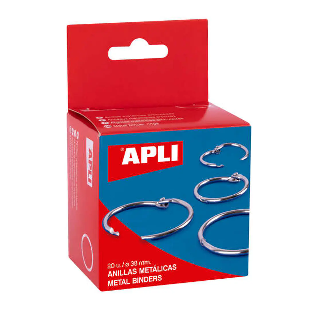 Apli Anillas Articuladas Metalicas 38mm - Acabado Niquelado Duradero - Ideal para Encuadernacion y Scrapbooking - Caja con 20 Anillas 1