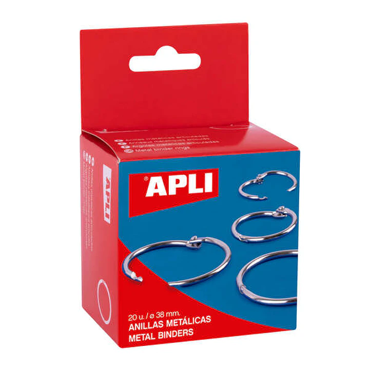 Apli Anillas Articuladas Metalicas 38mm - Acabado Niquelado Duradero - Ideal para Encuadernacion y Scrapbooking - Caja con 20 Anillas 1