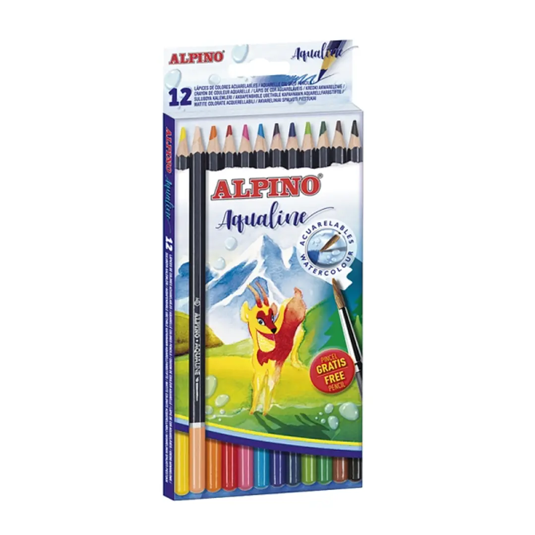 Alpino Aqualine Pack con 12 Lapices de Colores Hexagonales Acuarelables - Mina de 3.3mm - Colores Surtidos 1