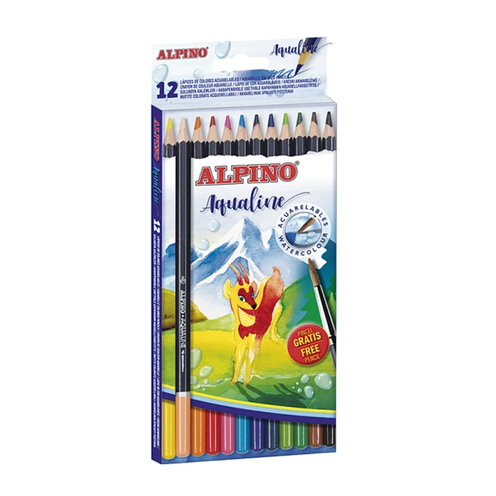 Alpino Aqualine Pack con 12 Lapices de Colores Hexagonales Acuarelables - Mina de 3.3mm - Colores Surtidos 1