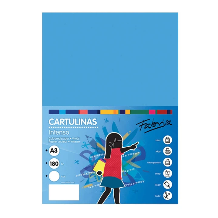 Fabrisa Pack de 25 Cartulinas 180 g/m² - Tamaño A3 - Color Azul Turquesa 1
