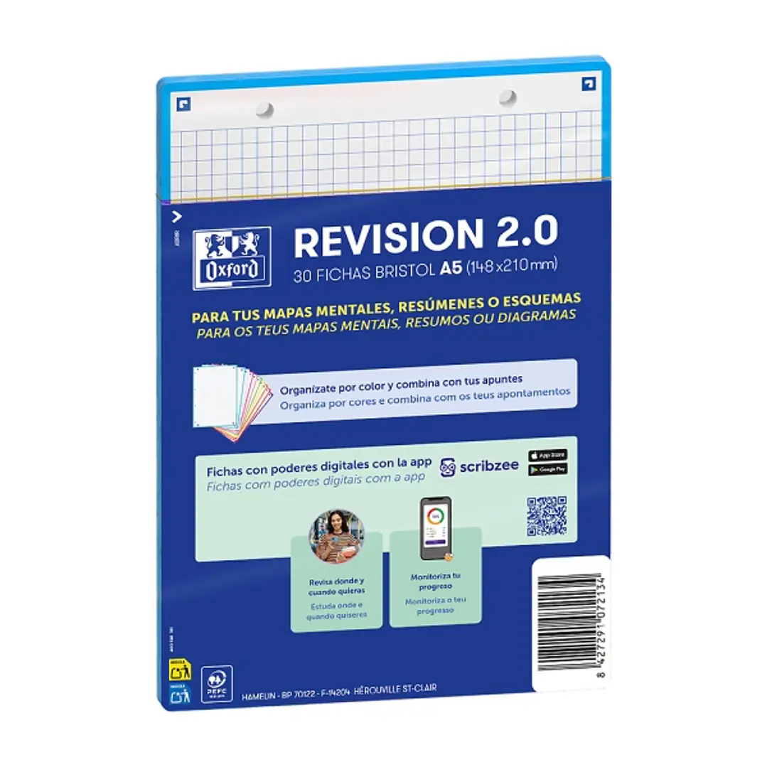 Oxford Pack de 30 FlashCards 2.0 - Formato A5 - Cuadricula 5x5mm - Cartulina de 250g - Digitalizacion de Textos con App - Color Turquesa 1