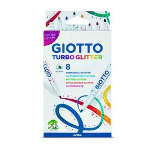 Giotto Turbo Glitter Pack de 8 Rotuladores con Tinta de Purpurina - Punta Fina 2.8mm - Colores Surtidos
