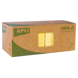Apli Notas Adhesivas Recicladas Classic 75x75 - 12 Blocs de 100 Hojas - Adhesivo de Calidad - Papel Reciclado - Amarillo