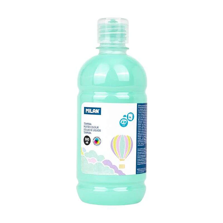Milan Botella de Tempera 500ml - Tapon Dosificador - Secado Rapido - Mezclable - Color Verde Pastel 1