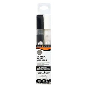 Daler Rowney Simply Pack de 2 Rotuladores Acrilicos - Secado Rapido - Optima Cobertura - Base de Agua - Color Negro y Blanco