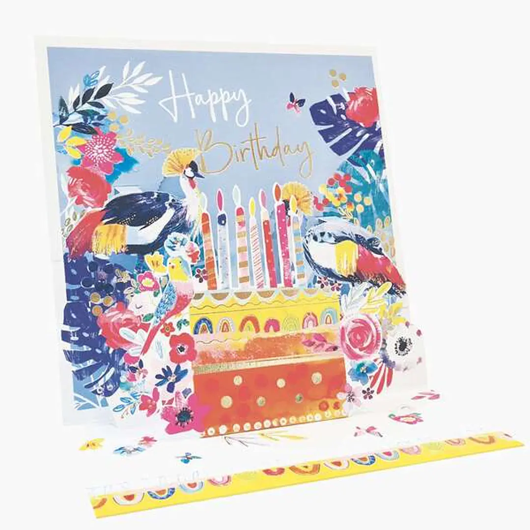 Pictura Tarjeta 3D Pop-Up - 16x16cm - Tematica Tarta de Cumpleaños - Embolsada Individualmente - Incluye Sobre Blanco - Papel con Certificacion FSC 1