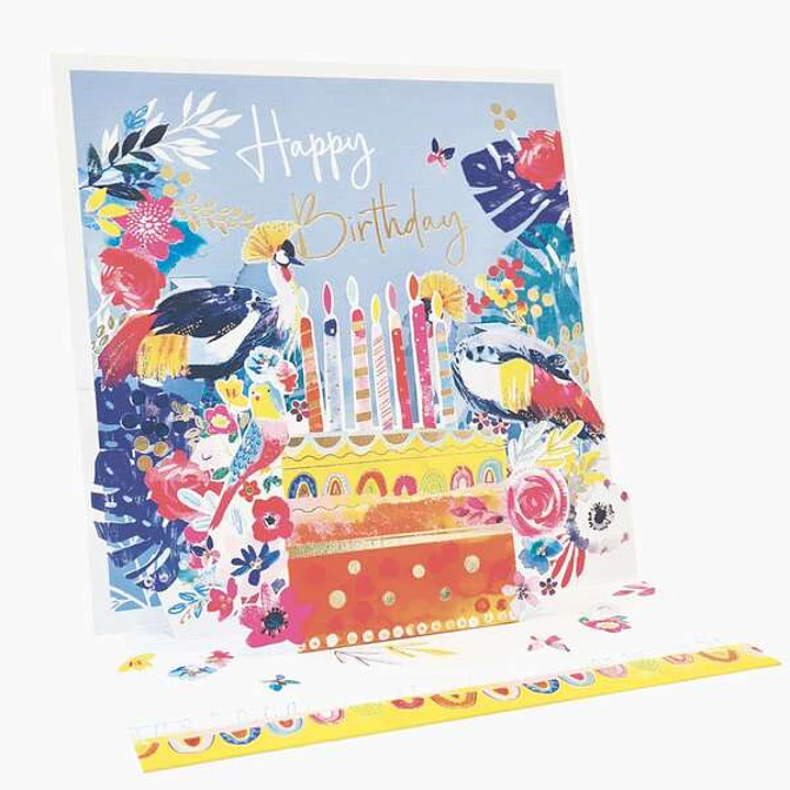 Pictura Tarjeta 3D Pop-Up - 16x16cm - Tematica Tarta de Cumpleaños - Embolsada Individualmente - Incluye Sobre Blanco - Papel con Certificacion FSC 1