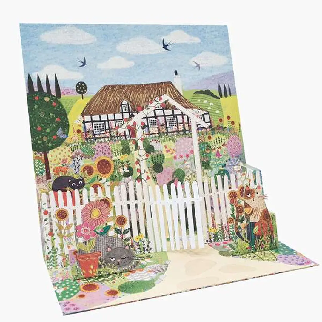 Pictura Tarjeta 3D Pop-Up - 16x16cm - Tematica Casa de Campo - Embolsada Individualmente - Incluye Sobre Blanco - Papel con Certificacion FSC 1
