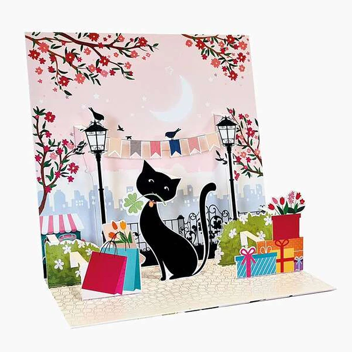 Pictura Tarjeta Felicitacion 3D Pop-Up - Laminas - Purpurina - Relieve - Cortes Laser - 16x16cm - Incluye un Sobre Blanco y Envoltorio en Papel de Cel 1