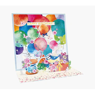 Pictura Tarjeta 3D Pop-Up - 16x16cm - Tematica Globos - Embolsada Individualmente - Incluido Sobre Blanco - Papel con Certificacion FSC