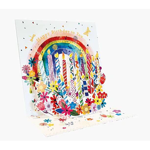 Pictura Tarjeta 3D Pop-Up - 16x16cm - Tematica Velas de Cumpleaños - Embolsada Individualmente - Incluido Sobre Blanco - Papel con Certificacion FSC