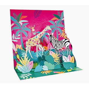 Pictura Tarjeta 3D Pop-Up - 16x16cm - Tematica Jungla - Embolsada Individualmente - Incluye Sobre Blanco - Papel con Certificacion FSC
